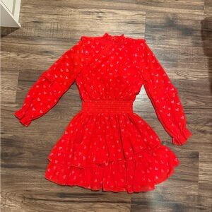 Red Heart Patterned Kids Dress
